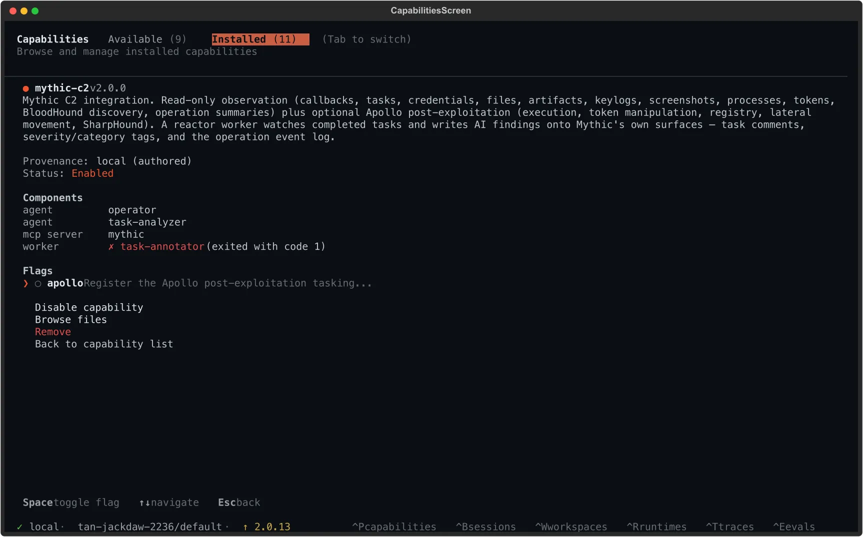 Capability detail with the flag editor