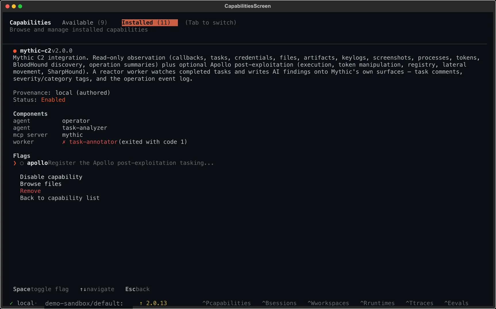 Capability detail with the flag editor